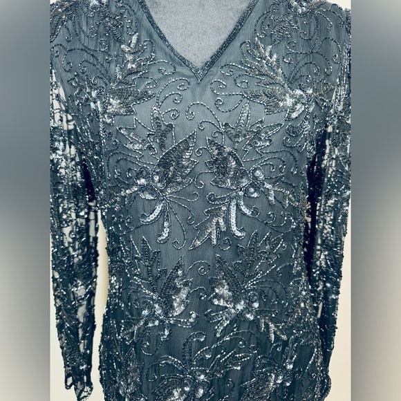 Stenay Women’s Vintage Black Beaded V-Neck Blouse Size M - Picture 7 of 11